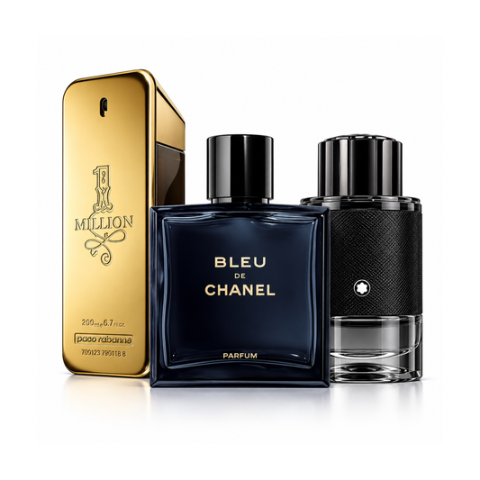 Sada 3 parfumov | One Million Rabanne Eau de Toilette – 200 ml | Bleu de Chanel Eau de Parfum – 150 ml | Montblanc Explorer Extreme Eau de Parfum – 100 ml